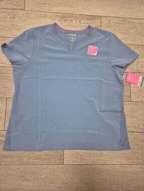 Scrubstar Womens Premium Light Blue Notch Collar Plus Size Scrub Top. Size XXL